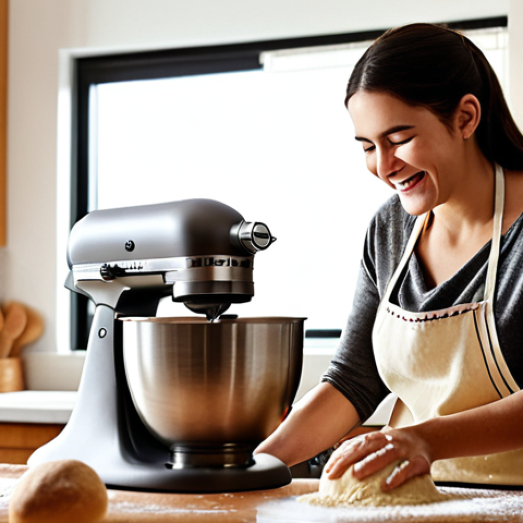 **

A warm, inviting kitchen scene. A person (gender-neutral) is smiling while using a stand mixer to prepare dough. The kitchen is filled with the aroma of freshly baked goods. Focus on the sense of joy and connection associated with homemade baking.

**