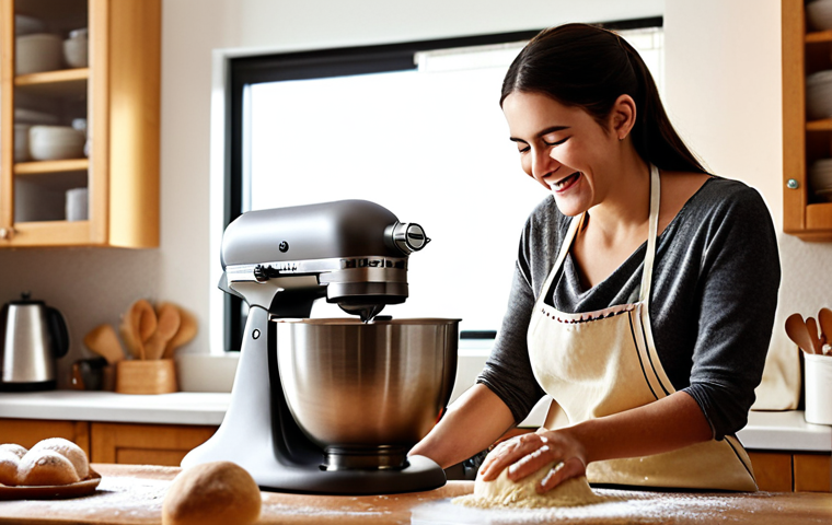 **

A warm, inviting kitchen scene. A person (gender-neutral) is smiling while using a stand mixer to prepare dough. The kitchen is filled with the aroma of freshly baked goods. Focus on the sense of joy and connection associated with homemade baking.

**