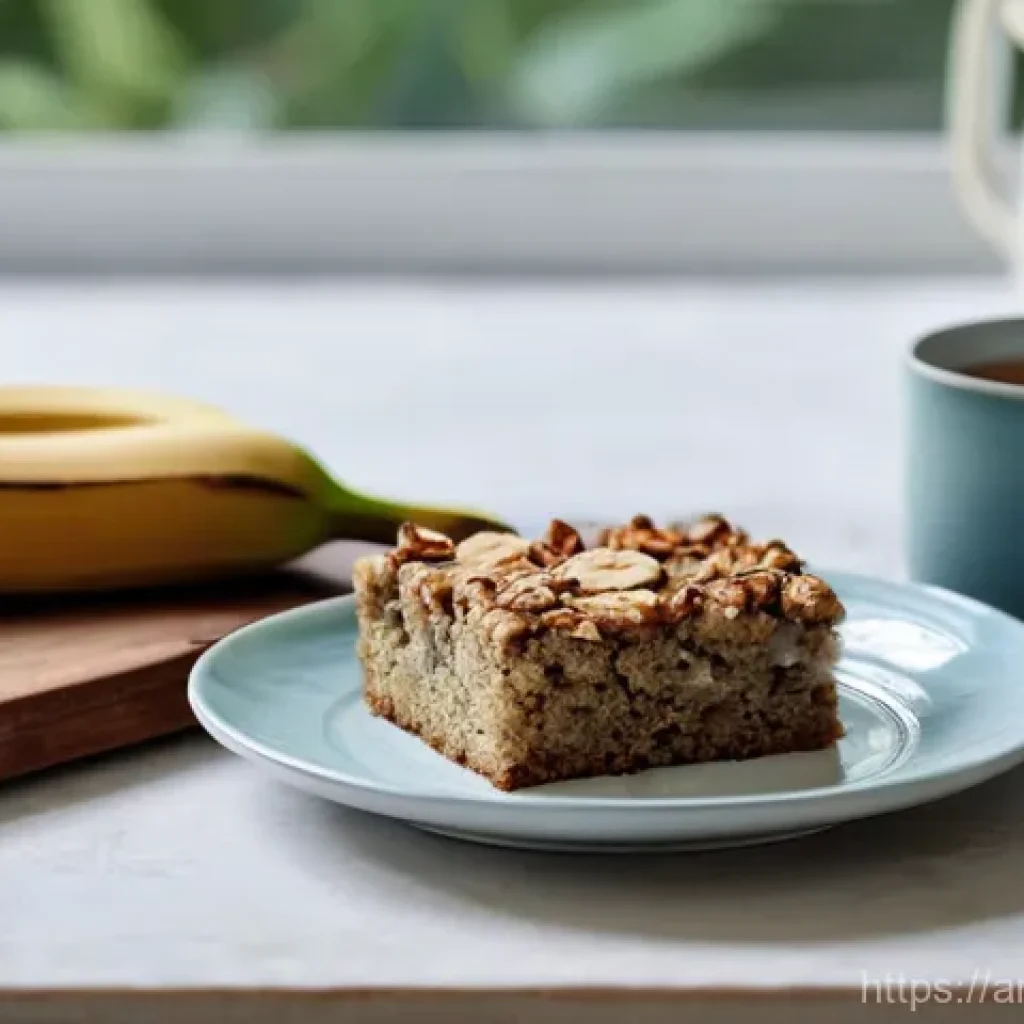 저지방 제과 제품 - **A Cozy Morning with Healthy Banana-Oat Cake**
    "A beautifully styled kitchen counter at sunrise...