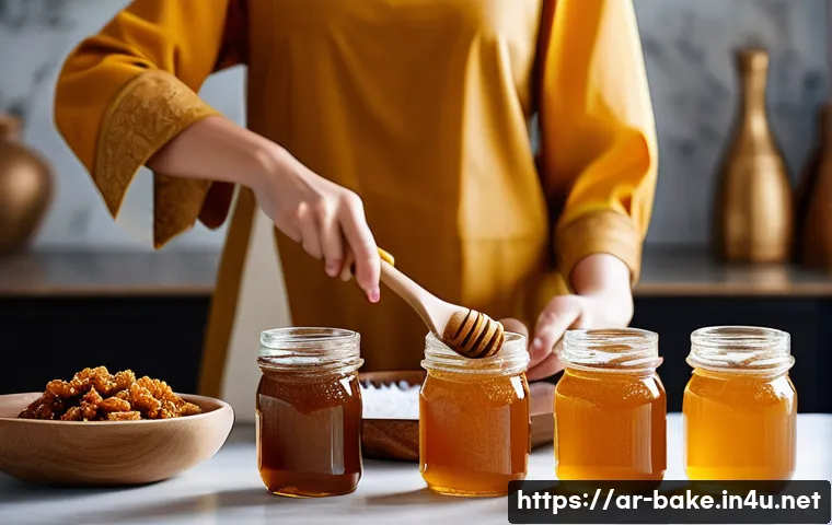 설탕 대체제 사용 제과 - A vibrant kitchen scene showcasing a traditional Middle Eastern dessert preparation using natural sw...