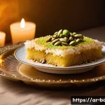 크리스마스 한정 제과 제품 - A beautifully arranged traditional Middle Eastern dessert table featuring golden, crispy knafeh topp...